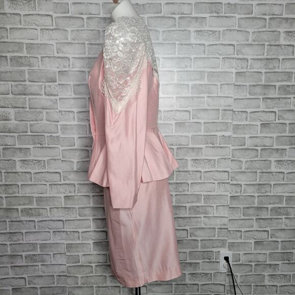 VTG 80s Madonna Pink, Lace & Sequin 2 Piece Skirt/Blazer Set - Picture 2 of 10